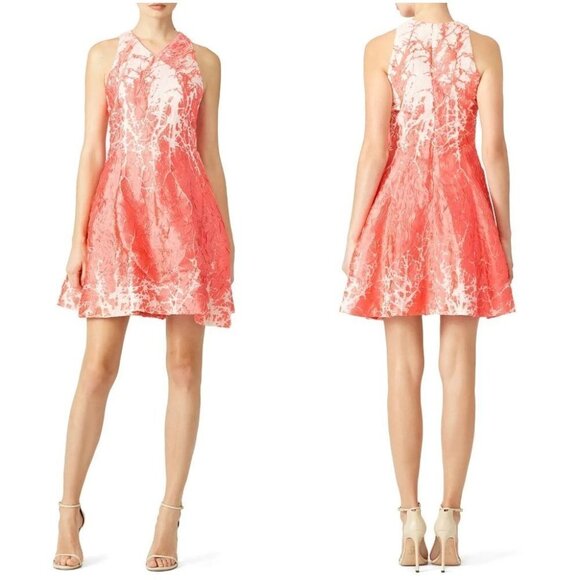 Josie Natori Coral White A-Line Abstract Dress $1900 - Picture 1 of 12